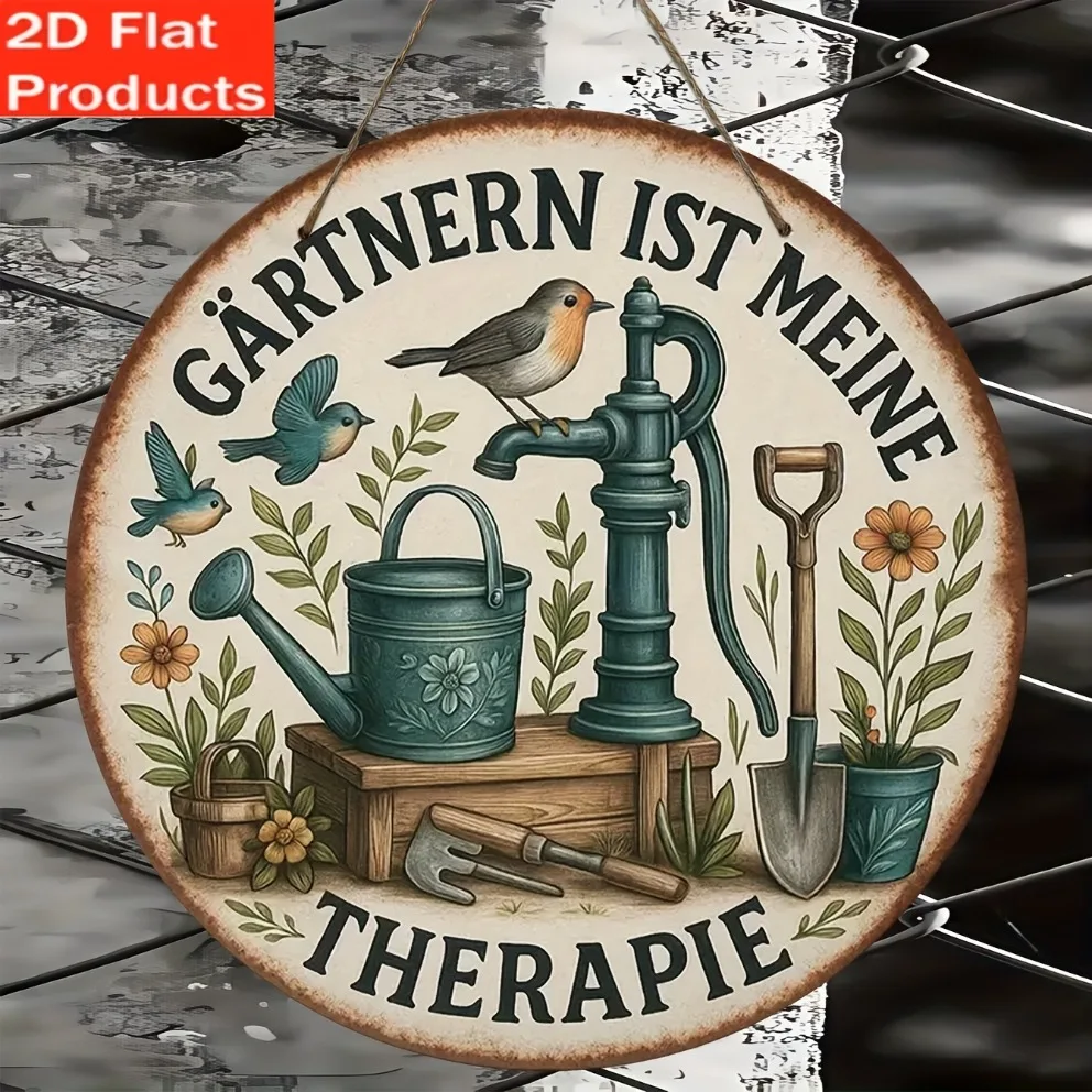 Gardening Tools German - 2D plat: 1 vintage tuinbord, Duits